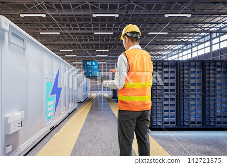 Engineer work at data center with energy storage systems or battery container units 142721875