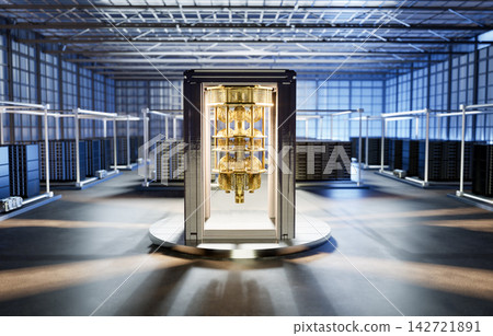 Quantum server network with quantum computer machine in server room Quantum server network with quantum computer machine in server room 142721891
