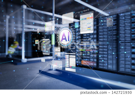 AI technology for data center interior with server racks AI technology for data center interior with server racks 142721930