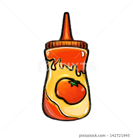 Color pencil cartoon illustration of isolated cute ketchup bottle design 142721945