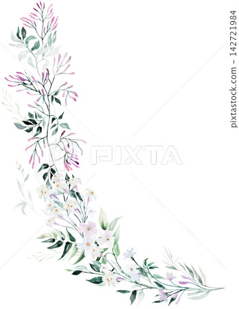 Watercolor floral bouquet with pink jasmine flowers, wedding invitations and perfume packaging Watercolor floral bouquet with pink jasmine flowers, wedding invitations and perfume packaging 142721984