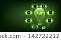 Lightbulb revealing green plant inside with eco icons for biofuel Production and Renewable Energy Concept. 142722212