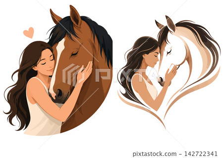 Vsai girl hugging horse illustrating love and friendship bond Vsai girl hugging horse illustrating love and friendship bond 142722341