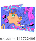 Heisei retro style, blue-haired girl with a ribbon 142722406