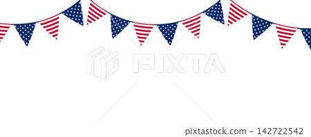 American Flag Pennant Bunting Border with Stars and Stripes, isolated on transparent background. Universal USA patriotic decoration. Copy space. PNG. Vector American Flag Pennant Bunting Border with Stars and Stripes, isolated on transparent background. Universal USA patriotic decoration. Copy space. PNG. Vector 142722542