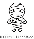 Cute mummy monster outline icon for halloween party coloring page kids costume design. 142723022