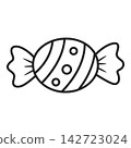 Sweet wrapped candy outline icon for halloween trick or treat coloring page design. 142723024