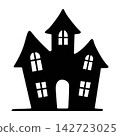 Spooky haunted house silhouette icon for halloween horror party mystery castle design. 142723025