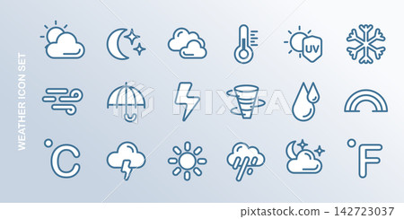 Weather icons, ui line art meteo symbols Weather icons, ui line art meteo symbols 142723037