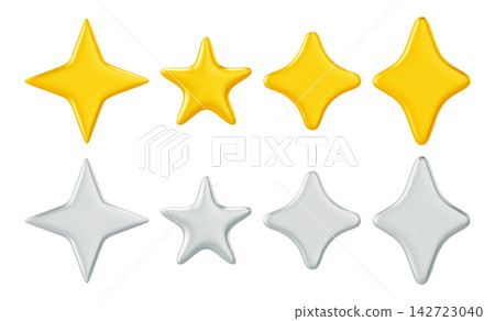 Realistic set of 3d gold and silver star icons Realistic set of 3d gold and silver star icons 142723040
