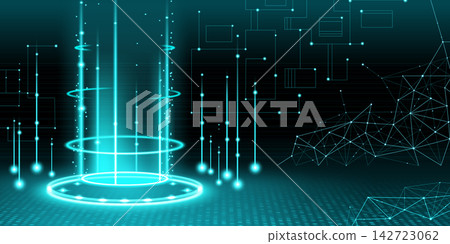 Futuristic digital podium with glowing circles Futuristic digital podium with glowing circles 142723062
