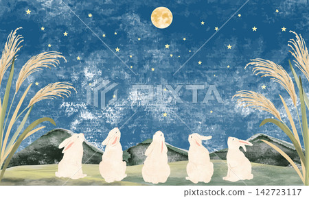 滿月之夜,兔子與月亮的插圖 滿月之夜,兔子與月亮的插圖 142723117