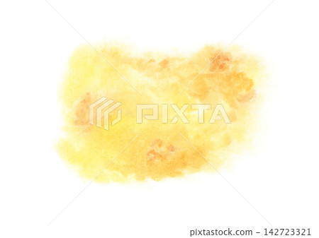 Abstract watercolor yellow orange blob on isolated background. Versatile hand painted fluid stain floats illustration for honey or syrup branding, cosmetic backdrop, various design uses 142723321