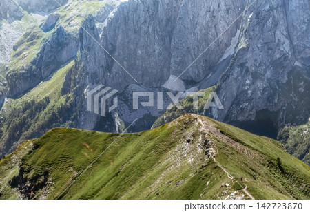 Distant Hiker Walking along Karanfili Mountain Peaks Distant Hiker Walking along Karanfili Mountain Peaks 142723870