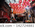 A street in Keelung, Taiwan, lined with red lanterns. 142724881