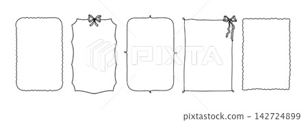 Set simple hand drawn kid line photo frame with ribbon. Set simple hand drawn kid line photo frame with ribbon. 142724899