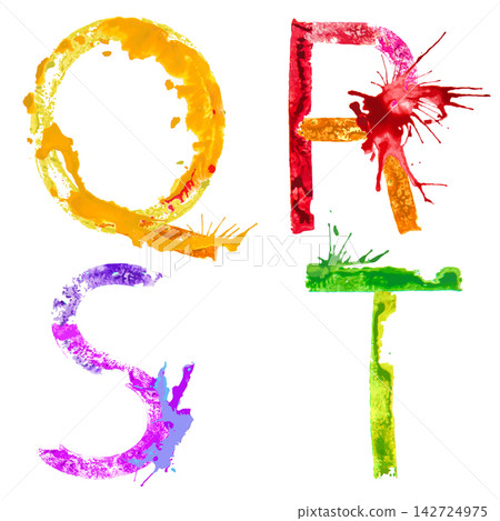 Vector paint splash font Q,R,S,T 142724975