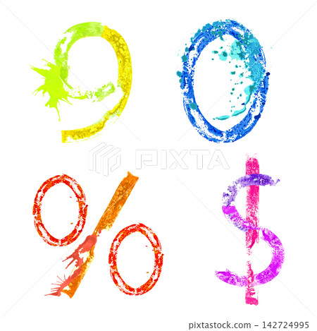Vector paint splash font 9,0 and signs Vector paint splash font 9,0 and signs 142724995