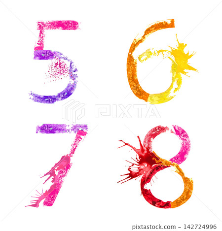 Vector paint splash font 5,6,7,8 142724996