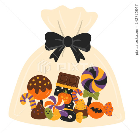 Halloween Candy Pouch Gift Bag Filled with Spooky Sweets Illustration 142725047