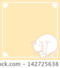 Cute frame material with a round white cat and striped pattern. 142725638