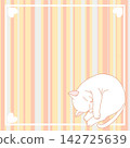 Cute frame material with a round white cat and striped pattern. 142725639