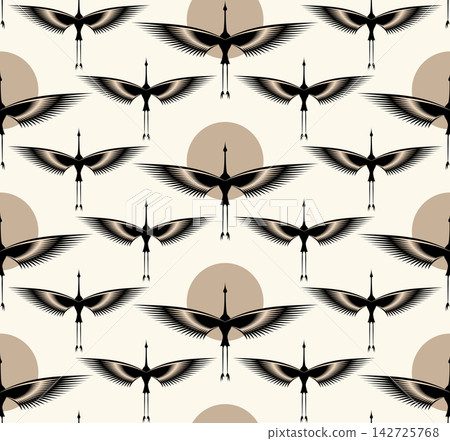 Herons in Art Deco style. Seamless Pattern for interior decoration, textiles. Fashionable home decor. Abstract flying bird vector illustration texture isolated on off white vintage background Herons in Art Deco style. Seamless Pattern for interior decoration, textiles. Fashionable home decor. Abstract flying bird vector illustration texture isolated on off white vintage background 142725768