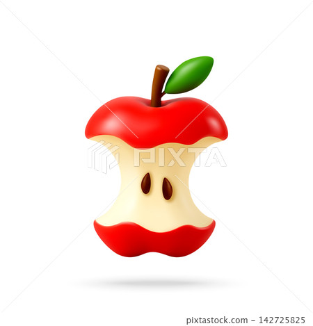 3D Red apple core with green leaf 3D Red apple core with green leaf 142725825