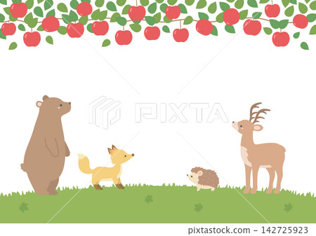 Cute animal and apple illustration material, autumn background Cute animal and apple illustration material, autumn background 142725923