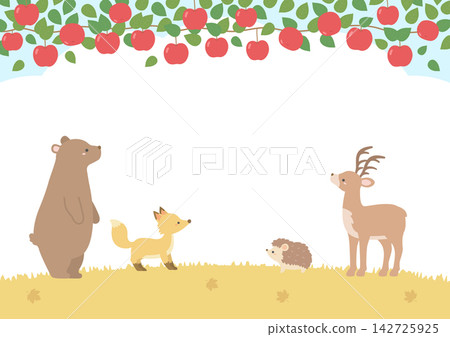 Cute animal and apple illustrations, autumn background material Cute animal and apple illustrations, autumn background material 142725925