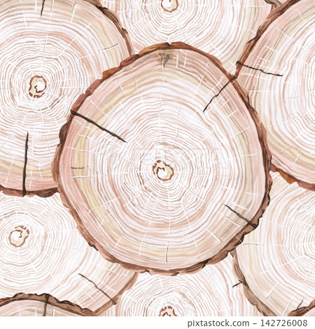 Seamless pattern of oak cuts. Watercolor illustration for packaging, furniture, textiles, scrapbooking, tableware printing, web design, stationery, saunas and baths, and cheese factory branding. Seamless pattern of oak cuts. Watercolor illustration for packaging, furniture, textiles, scrapbooking, tableware printing, web design, stationery, saunas and baths, and cheese factory branding. 142726008