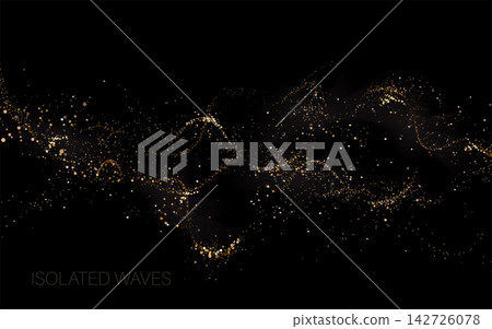 Individual design element. Golden waves with fine mosaic detail on a black background Individual design element. Golden waves with fine mosaic detail on a black background 142726078
