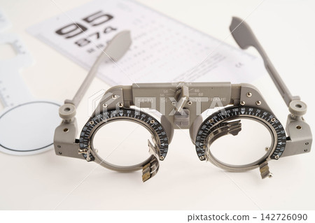 Ophthalmic trial frames to visual acuity eye test. Ophthalmic trial frames to visual acuity eye test. 142726090