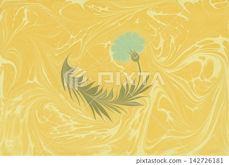 Ebru 的大理石抽象背景,飾以淺藍色康乃馨。 Ebru 的大理石抽象背景,飾以淺藍色康乃馨。 142726181