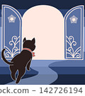 White cat and fantastical door frame material 142726194
