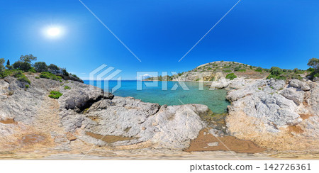Rocky Aegean Sea Coast Near Athens, Greece, 360 VR Photo 8K Rocky Aegean Sea Coast Near Athens, Greece, 360 VR Photo 8K 142726361