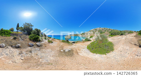 Rocky Aegean Sea Coast Near Athens, Greece, 360 VR Photo 8K 142726365