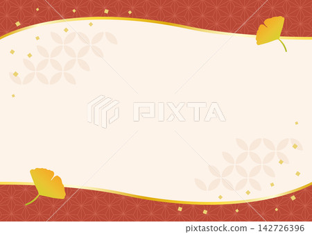 Autumn Japanese-style background with Japanese patterns and ginkgo leaves, red Autumn Japanese-style background with Japanese patterns and ginkgo leaves, red 142726396