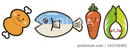 新鮮食材的可愛角色插畫:肉類、魚類和蔬菜套裝 新鮮食材的可愛角色插畫:肉類、魚類和蔬菜套裝 142726465