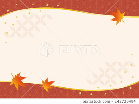 秋季日式背景素材,飾以日式圖案和楓葉,紅色邊框 秋季日式背景素材,飾以日式圖案和楓葉,紅色邊框 142726494