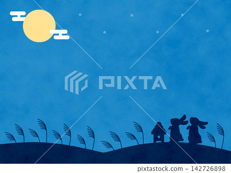 Moon-viewing background: rabbit, full moon, pampas grass, night sky background Moon-viewing background: rabbit, full moon, pampas grass, night sky background 142726898
