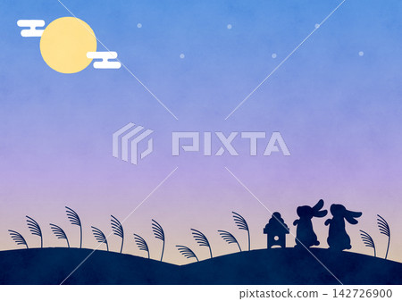 以美麗的夜空為背景，畫面中有一隻兔子、一輪滿月和適合賞月的蘆葦草。 142726900