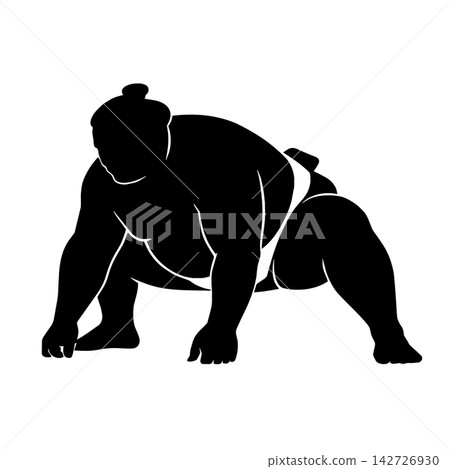 Black silhouette of a sumo wrestler preparing for a match. Black silhouette of a sumo wrestler preparing for a match. 142726930
