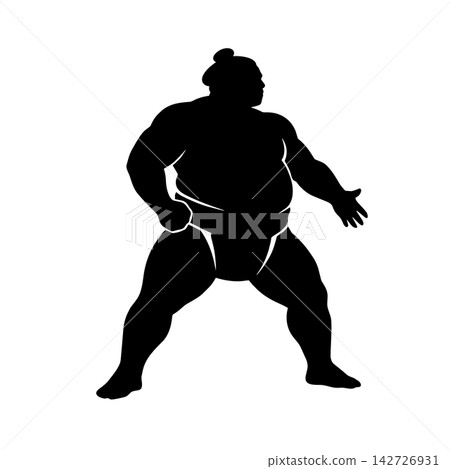 Black silhouette of a sumo wrestler preparing for a match. Black silhouette of a sumo wrestler preparing for a match. 142726931