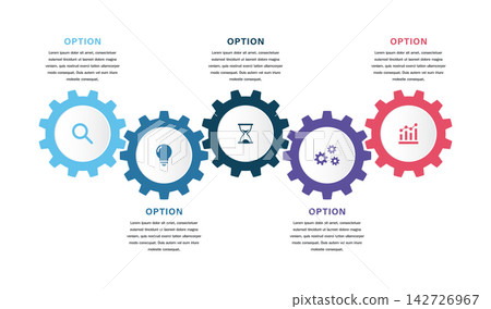 Five option horizontal gear business infographic template 142726967