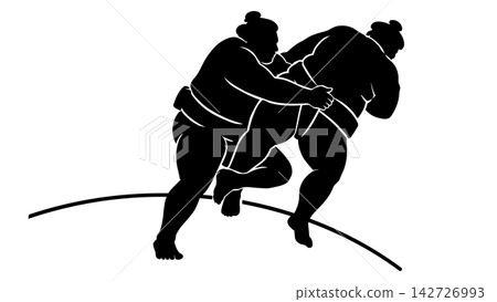 相撲選手透過破壞對手平衡來發動攻擊,其身影清晰可見。 相撲選手透過破壞對手平衡來發動攻擊,其身影清晰可見。 142726993