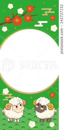 Cute sheep and plum blossom round frame Cute sheep and plum blossom round frame 142727152