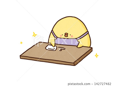A chick (housewife/waitress staff) is wiping the table clean with a cloth. A chick (housewife/waitress staff) is wiping the table clean with a cloth. 142727482