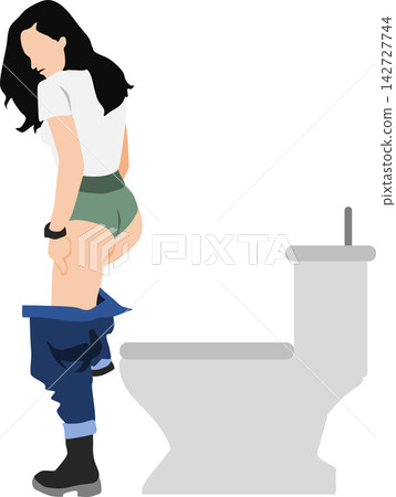 一幅女性上廁所的插圖 142727744