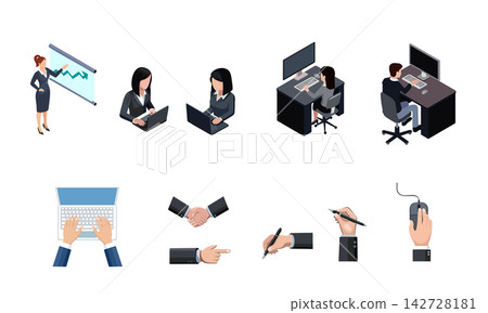 Business scenes of men and women working in an office - Isometric material Business scenes of men and women working in an office - Isometric material 142728181